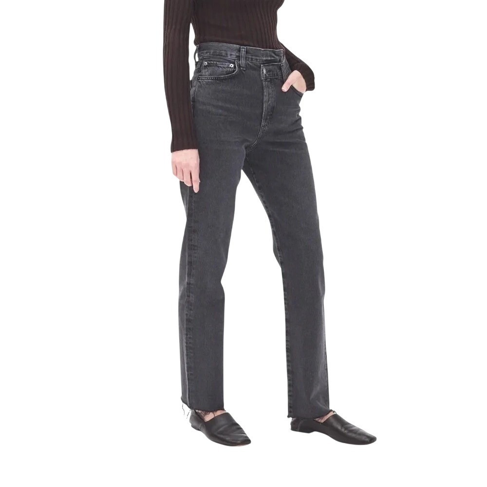 Agolde Criss Cross Straight Organic High Rise Denim Jean Washed Black Size 25